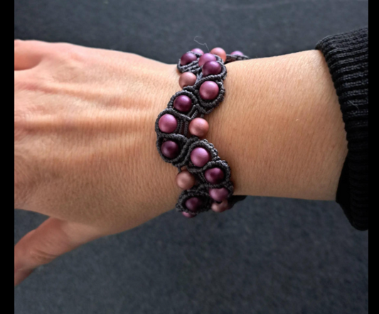 bracelet fantaisie grosses perles prune